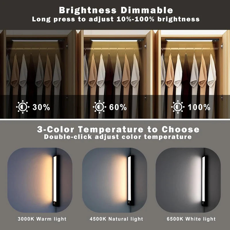 LightingWill Rechargeable Under Cabinet Light 2 Pack 9” / 12”, 3CCT 3000K/4000K/6000K LED Cabinet Light, Motion Sensor and Touch Dimming, Magnetic Mount for Cabinet Lighting, Silver or Black Finish