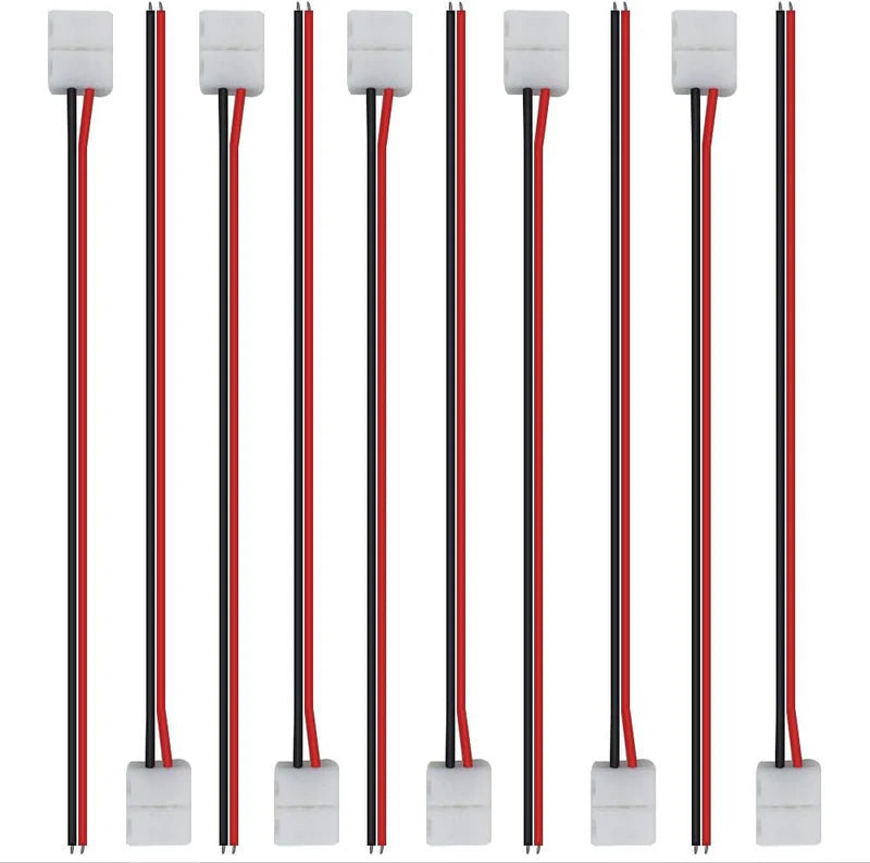 LightingWill LED Strip Connector 8mm 2Pin Solderless Clips, LED Light Strip Connector Strip to Wire Strip to Strip DC Adapter L T Connectors, 10 Pack, Local Stock US UK