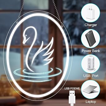 LED Neon Signs – Swan Silicone Neon Sign – 15.7×11.8 Inch | 5V USB Powered Dimmable White Glow LED Wall Light | Engraved Design Neon Lamp with Accessories Included | Hanging Decor for Bedroom, Vanity Room, Home & Party Spaces