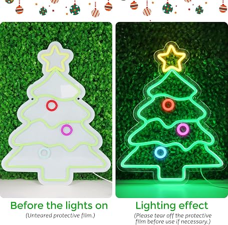 LED Neon Signs – Christmas Tree Silicone Neon Sign – 18.5×14.17 Inch | USB Neon Light for Wall Decor | Dimmable Neon Lamp with Accessories Included | Hanging Holiday Decor for Christmas Party, Bedroom & Home Spaces