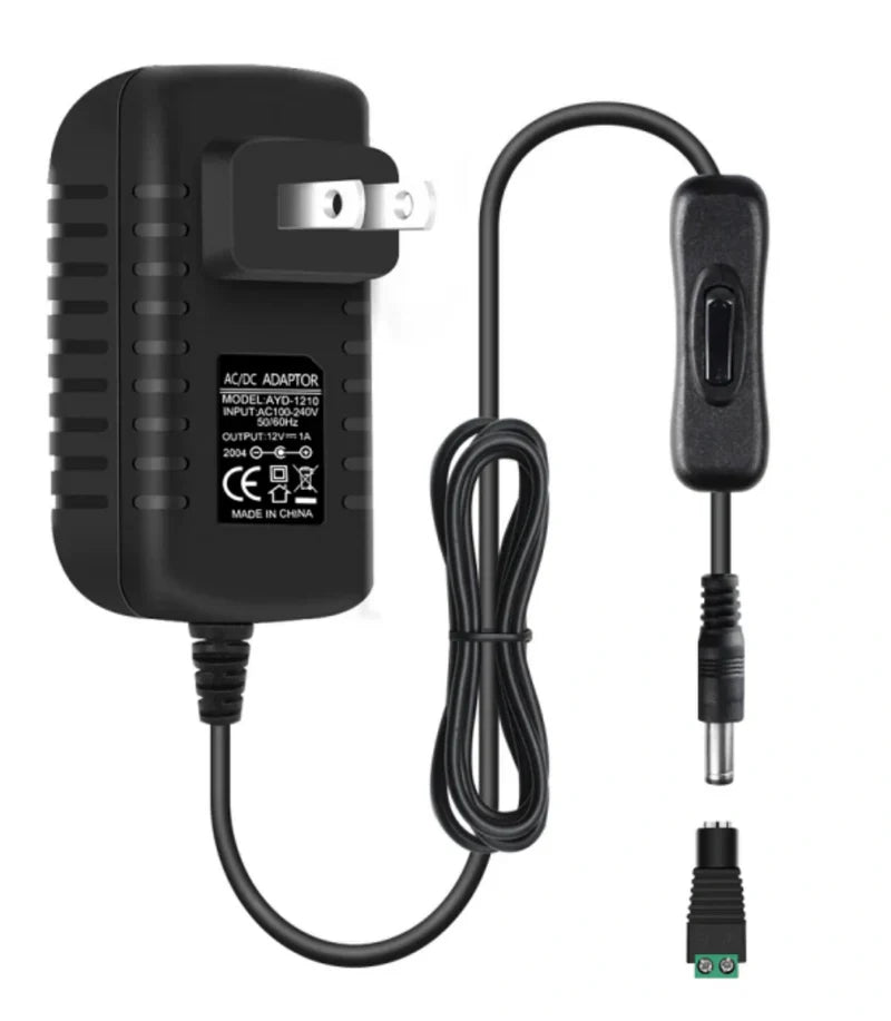 Power Supply Adapter DC 12V with On/Off Switch, 12W–36W Options, AC 100–240V Wall Plug Charger with US Plug, Black/White Housing for LED Strip Lights, Electronics