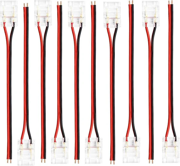 LightingWill LED Strip Connector 10mm 2Pin Transparent Solderless Clips, LED Light Strip Connector Crystal Strip to Wire Strip to Strip DC Adapter Connector, Local Stock US UK