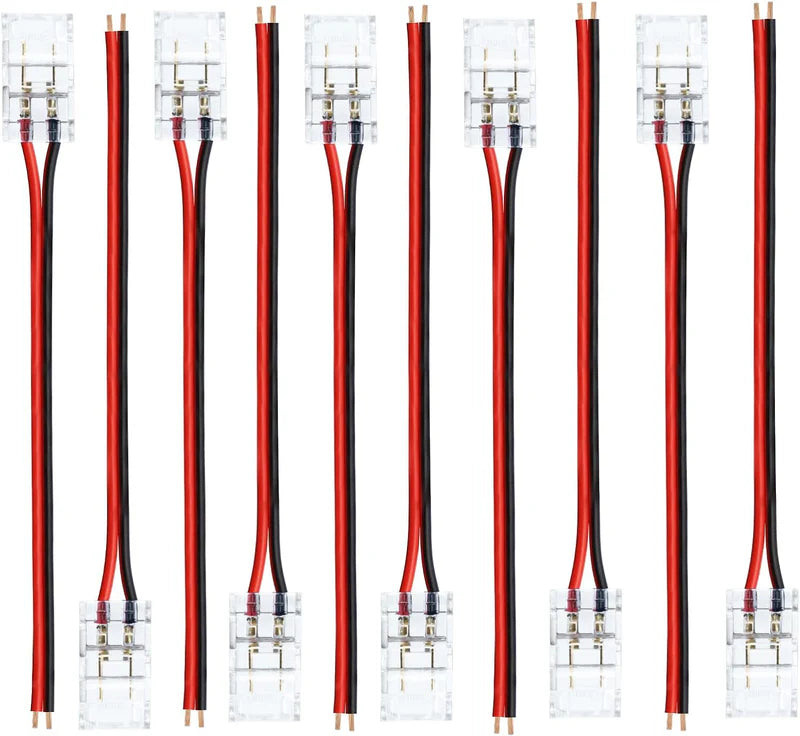 LightingWill LED Strip Connector 8mm 2Pin Transparent Solderless Clips, LED Light Strip Connector Crystal Strip to Wire Strip to Strip DC Adapter L Connector, Local Stock US UK