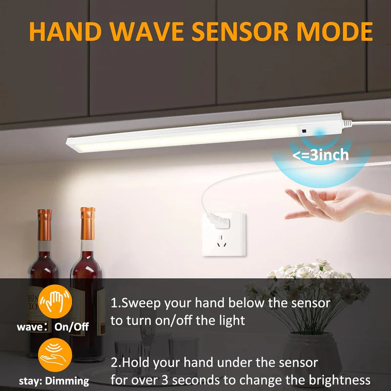 LightingWill 16 / 22 Inch Under Cabinet Light 1/2 Pack, 3CCT 3000K/4000K/6000K LED Cabinet Light, Hand Wave Sensor, Adhesive Mount Slim Design for Cabinets and Shelves, White Finish