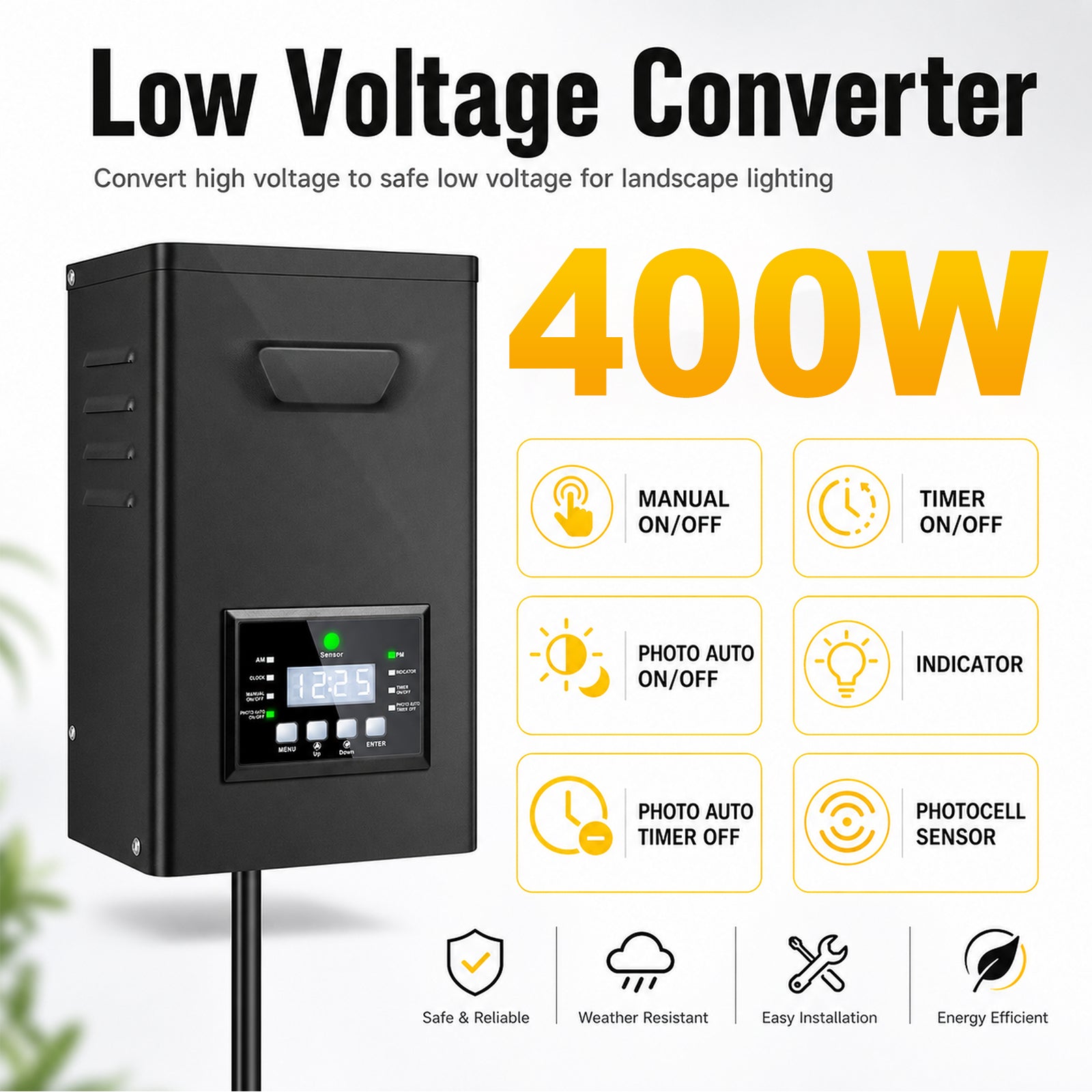 300W/400W Landscape Lighting Transformers – 120V to 12V/14V AC, Single Zone, Timer & Internal Photocell, Power Supply for Landscape Lighting Systems
