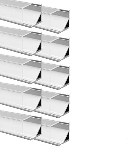 LightingWill 10-Pack V-Shape LED Aluminum Channel 6.6ft/2M Anodized Silver Corner Mount Extrusion for <12mm Width SMD3528 5050 LED Strips with Vertical Cover, End Caps and Mounting Clips V01S2M20