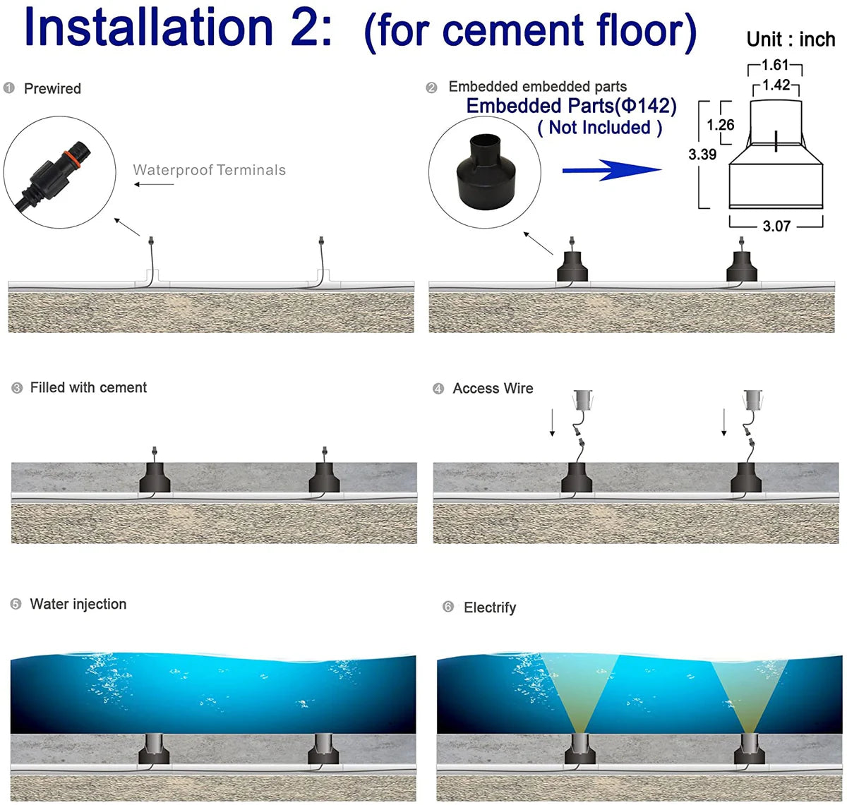 3W 3-LED Underwater Pool Lights – DC 12V / 24V Low Voltage | 3W | Stainless Steel & Aluminum Submersible Lights | IP68 Waterproof | Red / Green / Blue / 3000K / 4000K / 6000K for Pool, Fountain & Pond Lighting |  8 / 10-Pack