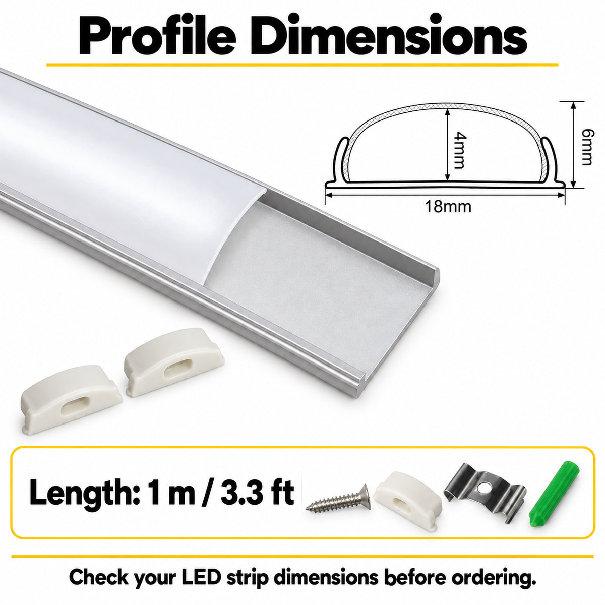 Silber U03 10 x 30 mm U-Form Innenbreite 20 mm LED-Aluminium-Kanalsystem mit Abdeckung, Endkappen und Befestigungsklammern Aluminiumprofil für LED-Lichtstreifeninstallationen