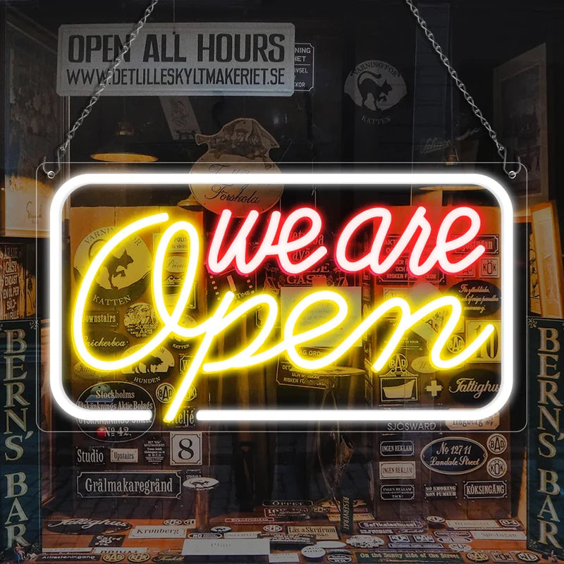 We Are Open Silicone LED shop signs – 4 Glow Color Options | 16.5 × 9 inch | Window Hanging | Plug & Play for Store Windows, Entrances & Retail Displays