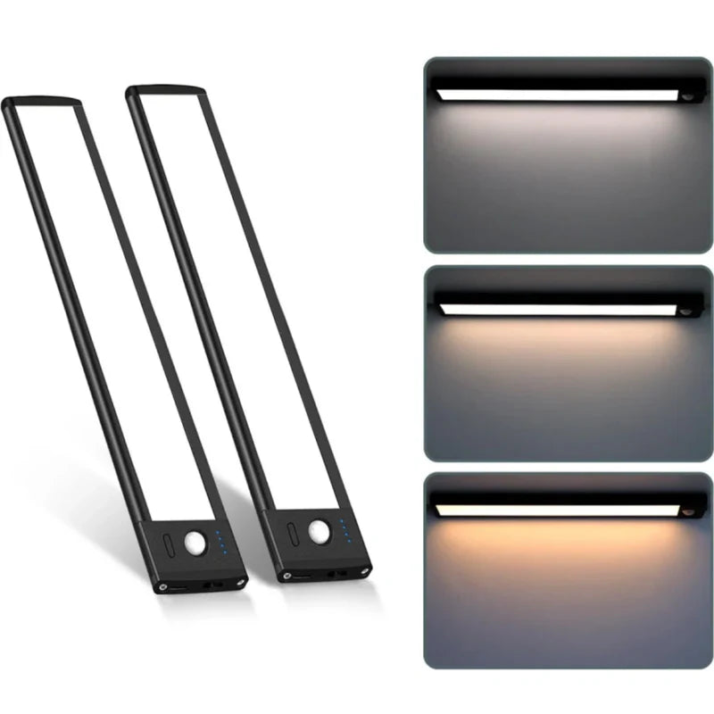 LightingWill Rechargeable Under Cabinet Light 2 Pack 9” / 12”, 3CCT 3000K/4000K/6000K LED Cabinet Light, Motion Sensor and Touch Dimming, Magnetic Mount for Cabinet Lighting, Silver or Black Finish