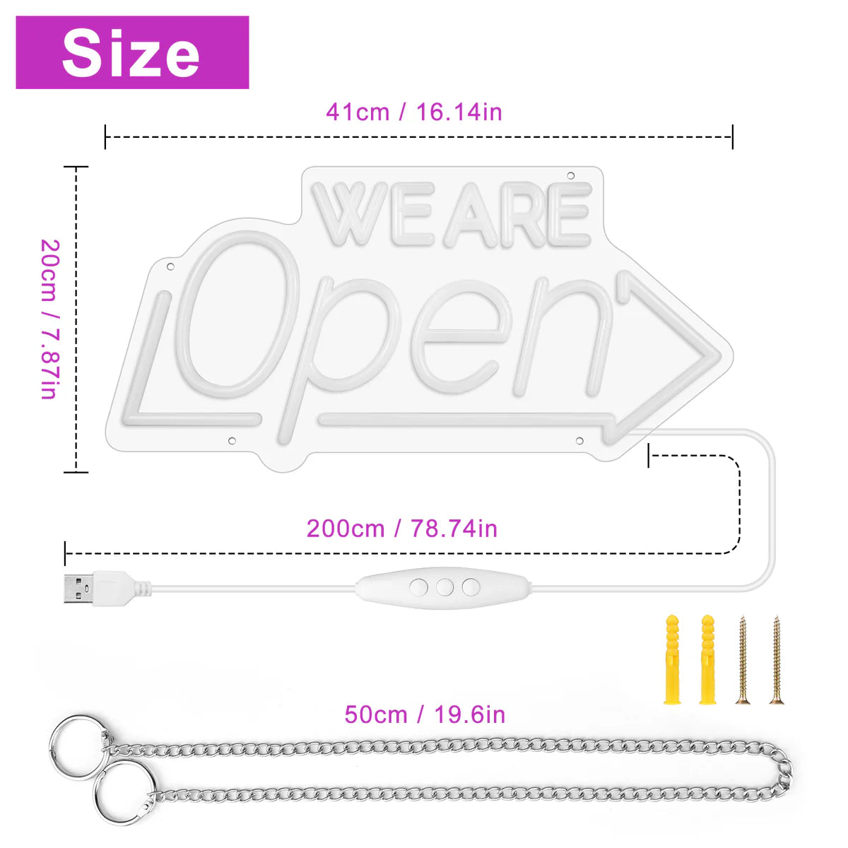 WE ARE OPEN Neon Sign – Arrow Shape LED Window Sign | USB Powered | 16×8 inch (41×20 cm) | 3 Color Combos for Storefront Display