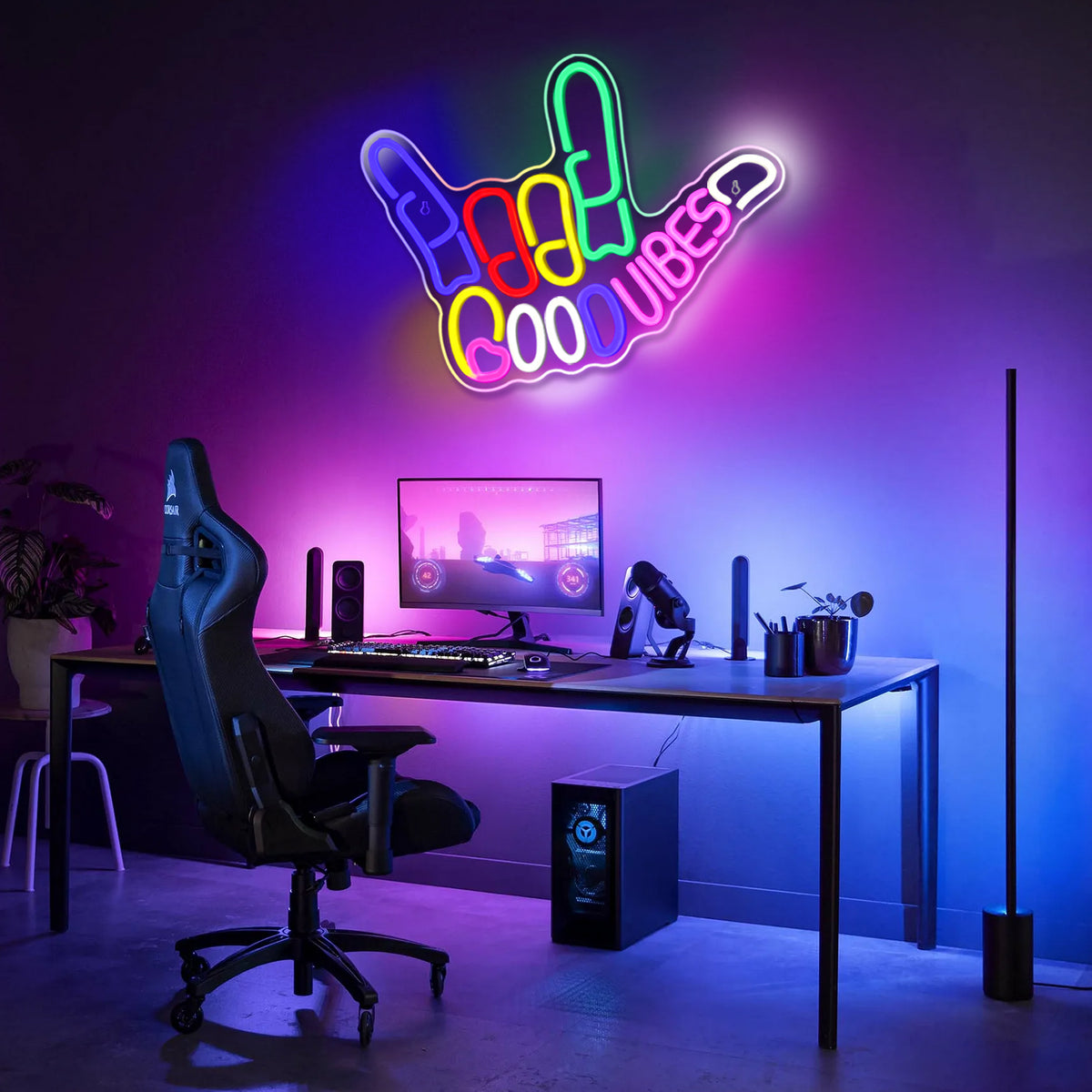 LightingWill Good Vibes Neon Sign - R&R Vibrant LED Finger Light for Colorful Ambiance; Dimmable and USB Powered Neon Signs for Wall Decor; Eye-Catching LED Lights for Game Room, Party, Wedding or Bar; Easy to Install, Durable, and Energy-Efficient