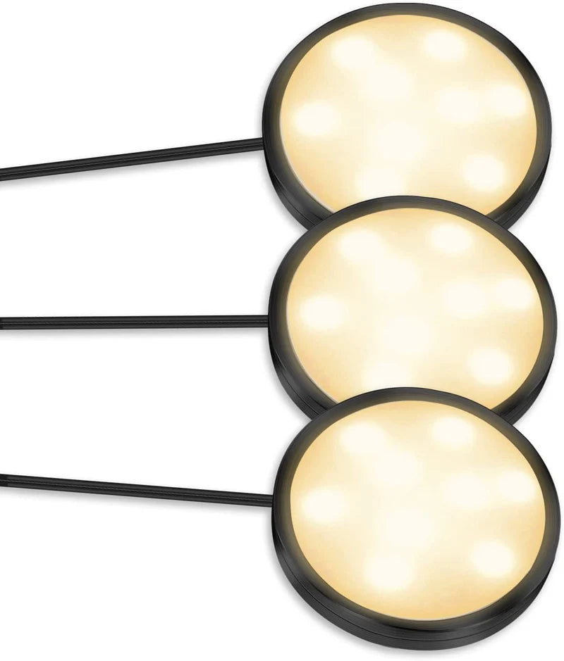 LightingWill LED Puck Cabinet Lights 3/6 Pack 12V Adapter, Touch Dimmable Under Cabinet Lights, Warm White / Daylight White, Black Finish, Adhesive Mount for Kitchen and Cabinets, US / UK Plug