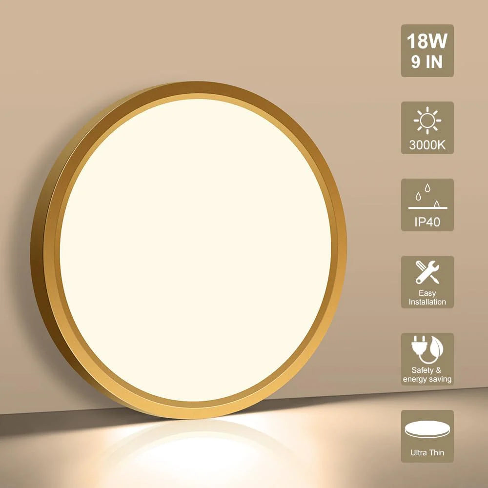 AC 110–130V Round Gold LED Ceiling Light, 18W / 24W / 32W Options 3000K / 4500K / 5000K / 6500K Flush Mount Ceiling Light Local Stock (US)