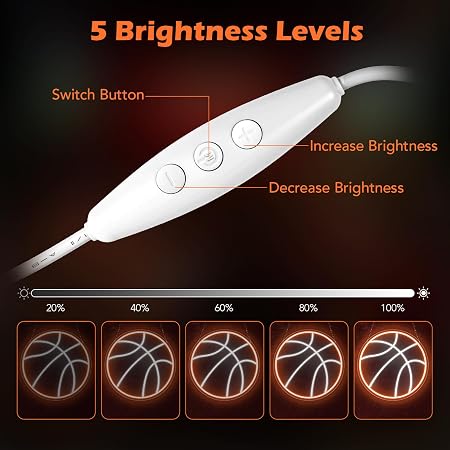 LED Neon Signs – Basketball Silicone Neon Sign – 12.5×12.5 Inch | 5V USB Powered Dimmable Orange & White Glow LED Wall Light | Neon Lamp with Accessories Included | Hanging Sports Decor for Bedroom, Game Room, Bar & Party Spaces