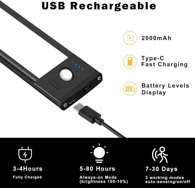 LightingWill Rechargeable Under Cabinet Light 2 Pack 9” / 12”, 3CCT 3000K/4000K/6000K LED Cabinet Light, Motion Sensor and Touch Dimming, Magnetic Mount for Cabinet Lighting, Silver or Black Finish