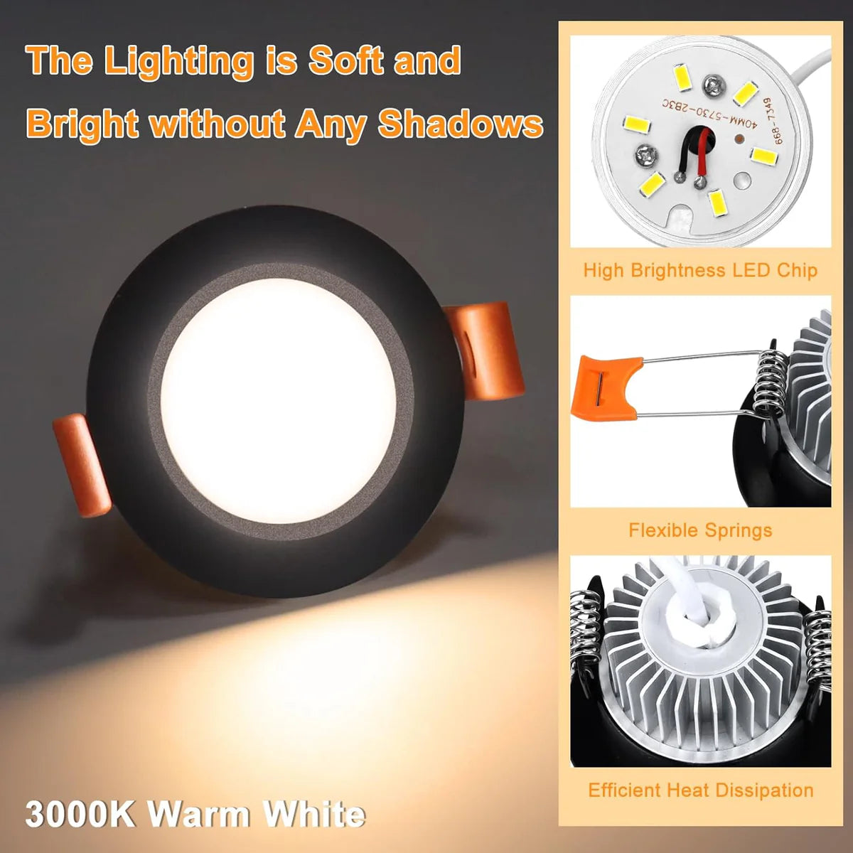 ECO-1 Series Frosted LED Downlight – Black Housing – TRIAC Dimmable – 3W/5W – 4-Pack/8-Pack/10-Pack/12-Pack/20-Pack/32-Pack – 2700K–6000K – 100–130V / 200–240V