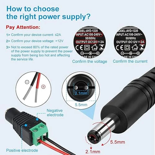 DC 12V Plug-in LED Adapter with On/Off Switch, 12W, US Plug, Black Housing, 100–240V AC Input - Power Supply for LED Strip Lights, Under Cabinet Lighting and Home Lighting