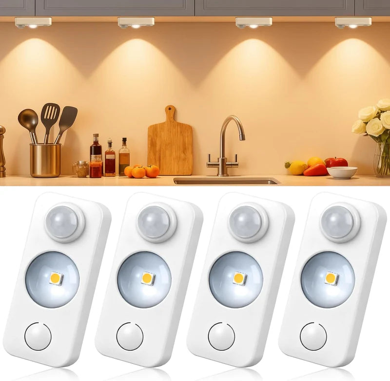 LightingWill Rechargeable LED Puck Closet Light 4/6/8 Pack, Motion Sensor Tap Switch Dimmable Cabinet Light, Warm / Daylight White, Black / White Finish, Easy Mounting for Closets and Cabinets
