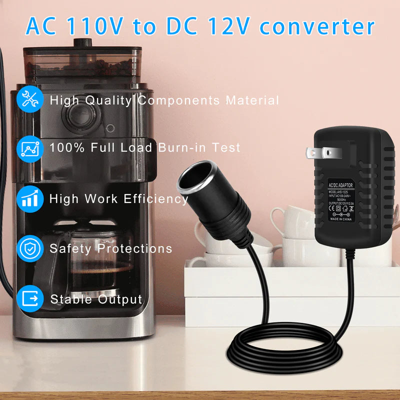 LightingWill DC 12V 12W–36W Cigarette Lighter Power Supply Adapter – AC 100–240V Converter Transformer with Car Socket Output, Charger for Pump, Cooler, LED Lights, US Plug
