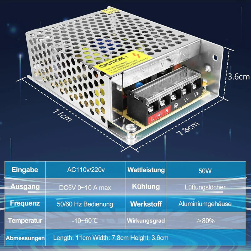 DC 5V 10W–300W Switching Power Supply, AC 110/220V Input, LED Strip Driver Transformer, Industrial Metal Case with Terminals, CE/FCC/RoHS Certified (300W with Cooling Fan)