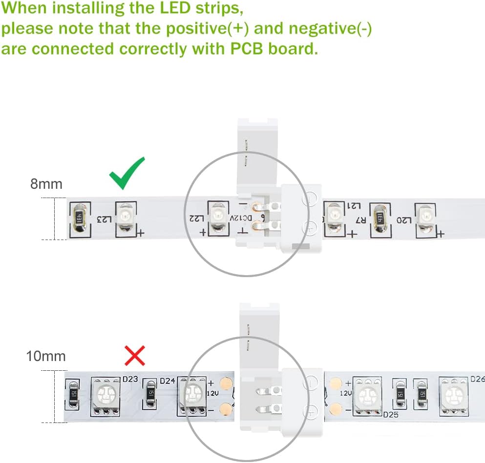 LightingWill 10pcs Pack L Shape Solderless Snap Down 2Conductor LED Strip Connector for Right Angle Corner or 90 Degree Connection of 8mm Wide 3528 2835 Single Color Flex LED Strips