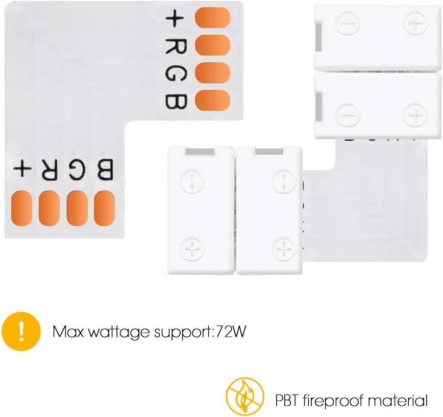 LightingWill 10Pack L Shap 4-Pin RGB LED Light Strip Connector 10mm Solderless Adapter Connectors for 5050 Multicolor LED Strip Light