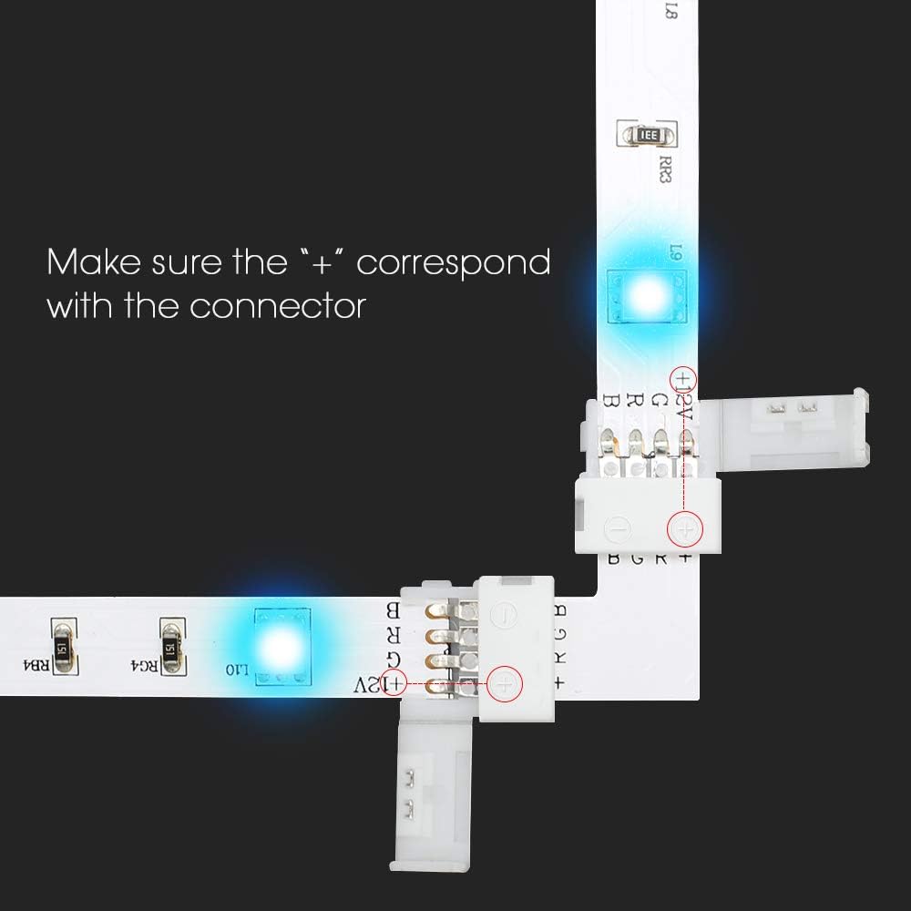 LightingWill 10Pack L Shap 4-Pin RGB LED Light Strip Connector 10mm Solderless Adapter Connectors for 5050 Multicolor LED Strip Light