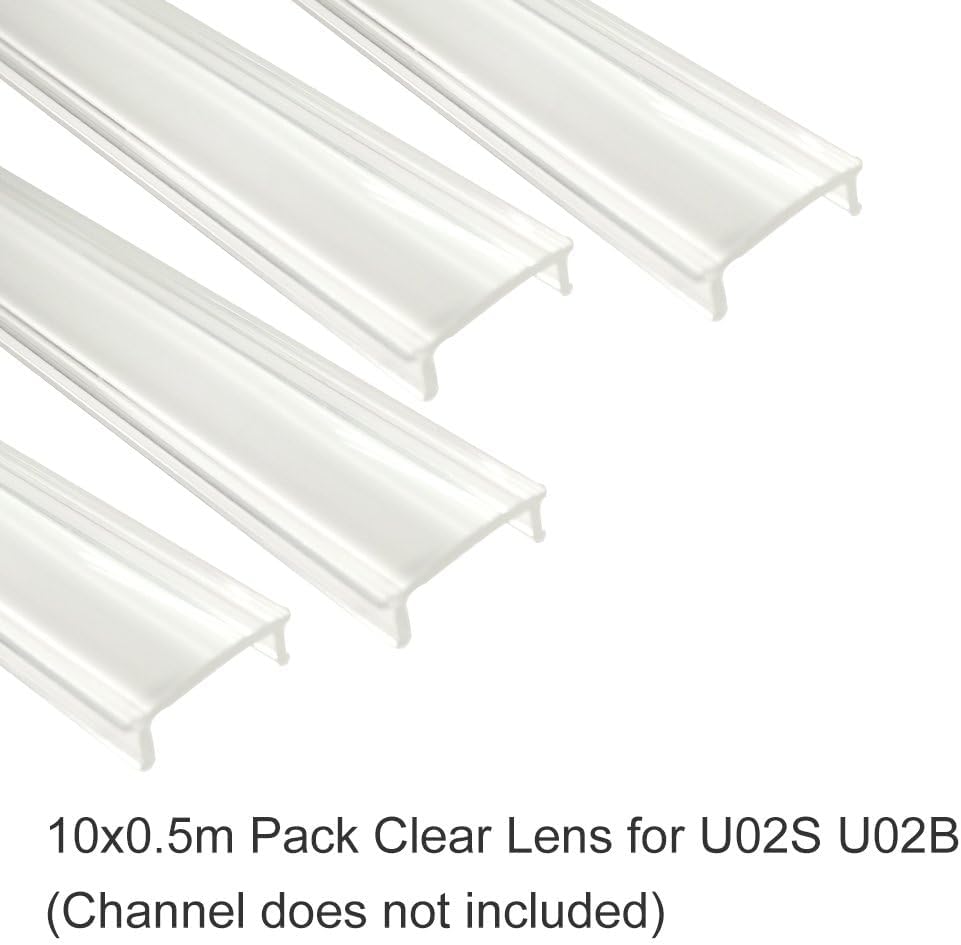 LightingWill 10-Pack 1.65ft/0.5M Crystal Clear Cover Lens for U Shape U01 U02 Silver Black LED Aluminum Channel Dust Protect