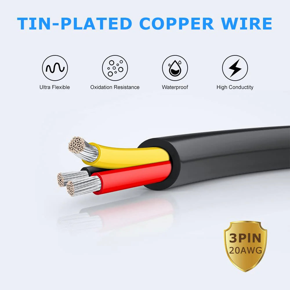 20 AWG 2/3/4/5 Conductor Black/White PVC Insulated Copper Cable – Multi-Core Flexible Wire for LED Installation – 5m (16.5ft)