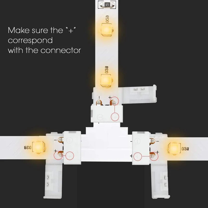 LightingWill LED Strip Connector 10mm 3Pin Transparent Solderless Clips, LED Light Strip Connector Strip to Wire Strip to Strip DC Adapter Connector for RGB IC Strip, Bulk 400pcs MOQ Factory Direct