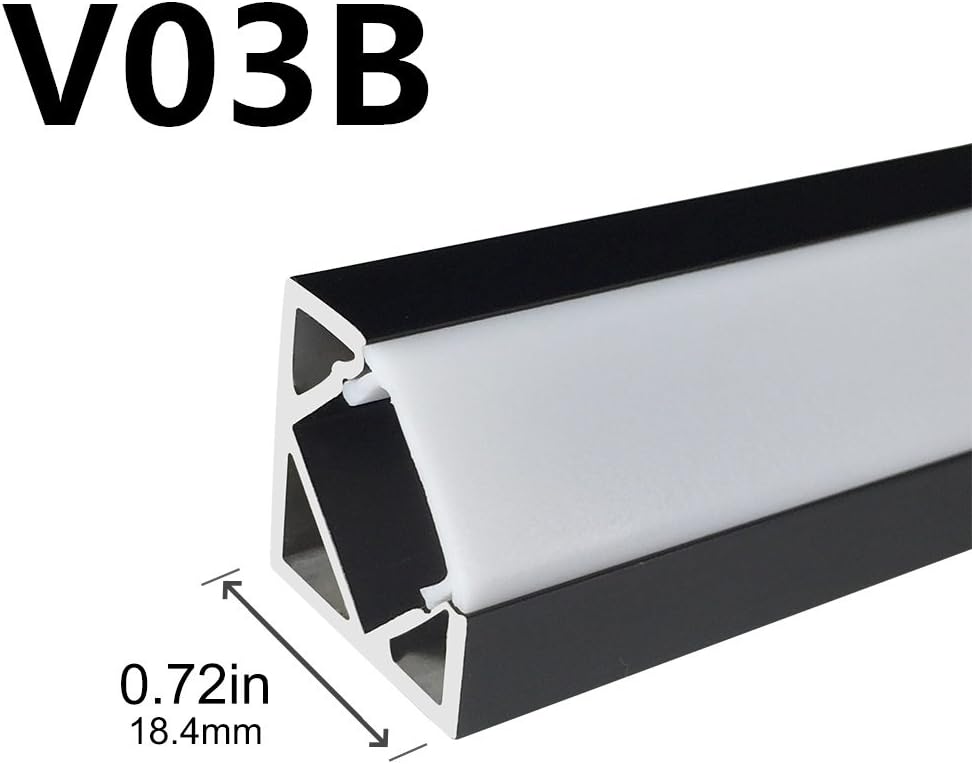 LightingWill 10-Pack V-Shape LED Aluminum Channel 3.3ft/1M Anodized Black Flush Corner Mount for <12mm Width SMD3528 5050 LED Strips with Milky White Cover, End Caps and Mounting Clips V03B10