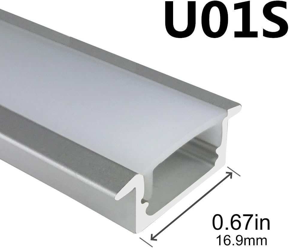 LightingWill 6.6ft/2M 25Pack(164ft/50M) 9x23mm Silver U Shape LED Aluminum Channel Internal width 12mm with White Diffuser Cover, End Caps and Mounting Clips for LED Strip Light Installations-U01S2M25