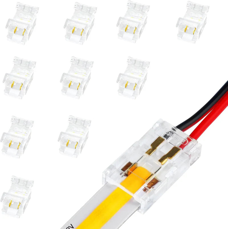 LightingWill LED Strip Connector 8mm 2Pin Transparent Solderless Clips, LED Light Strip Connector Crystal Strip to Wire Strip to Strip DC Adapter L Connector, Local Stock US UK