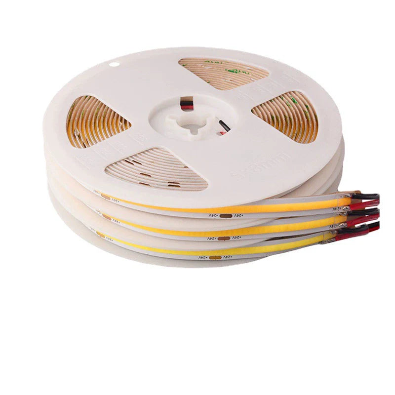 COB LED Strip Light 12V/24V 320/480LEDs/M, 8mm Flexible Dot-Free LED Tape, CRI90+ Non-Waterproof, 3000K/4000K/6500K for Cabinet Kitchen Lighting, 5M/10M Pack