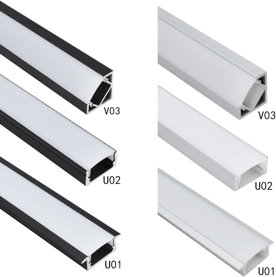LightingWill LED Aluminum Channel Milk White Cover for V01 Style 1M/3.3ft 5 Pack