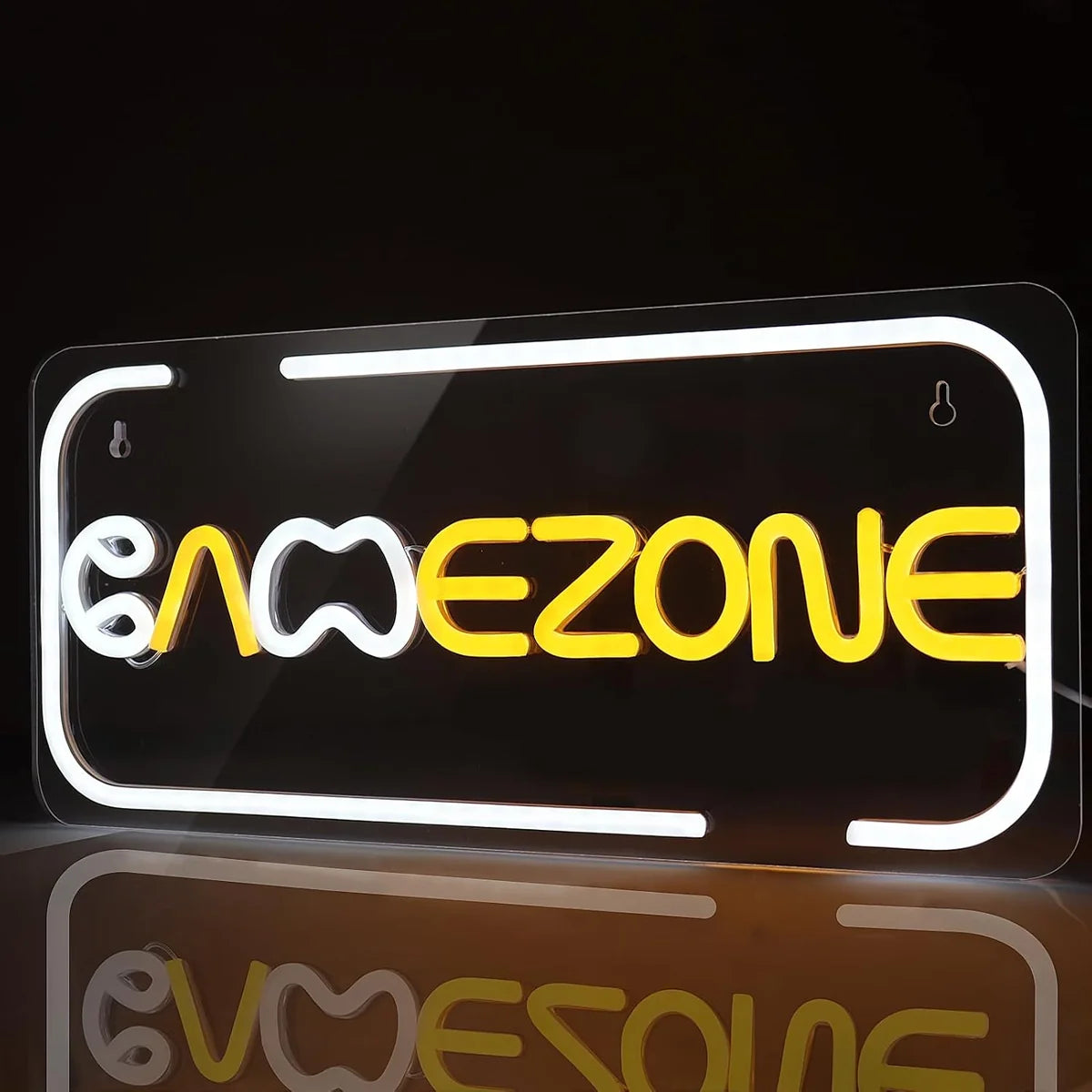 LED Neon Signs – GAME ZONE Silicone Neon Sign – 16.2×7.1 Inch | 5V USB Powered White & Orange Glow LED Wall Light | Neon Lamp with Accessories Included | Hanging Gaming Decor for Gaming Room, Bedroom, Setup & Party Spaces