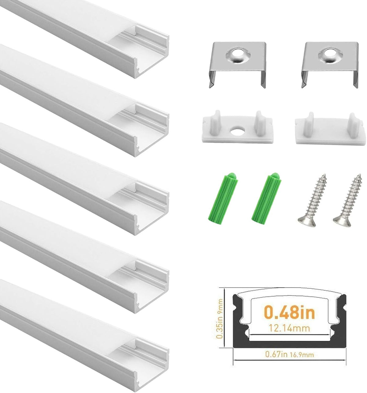 LightingWill 6.6ft/2M 25 Pack(164ft/50M) 9x17mm Silver U Shape LED Aluminum Channel Set Internal width 12mm with White Cover, End Caps and Mounting Clips for LED Strip Light Installations-U02S2M25