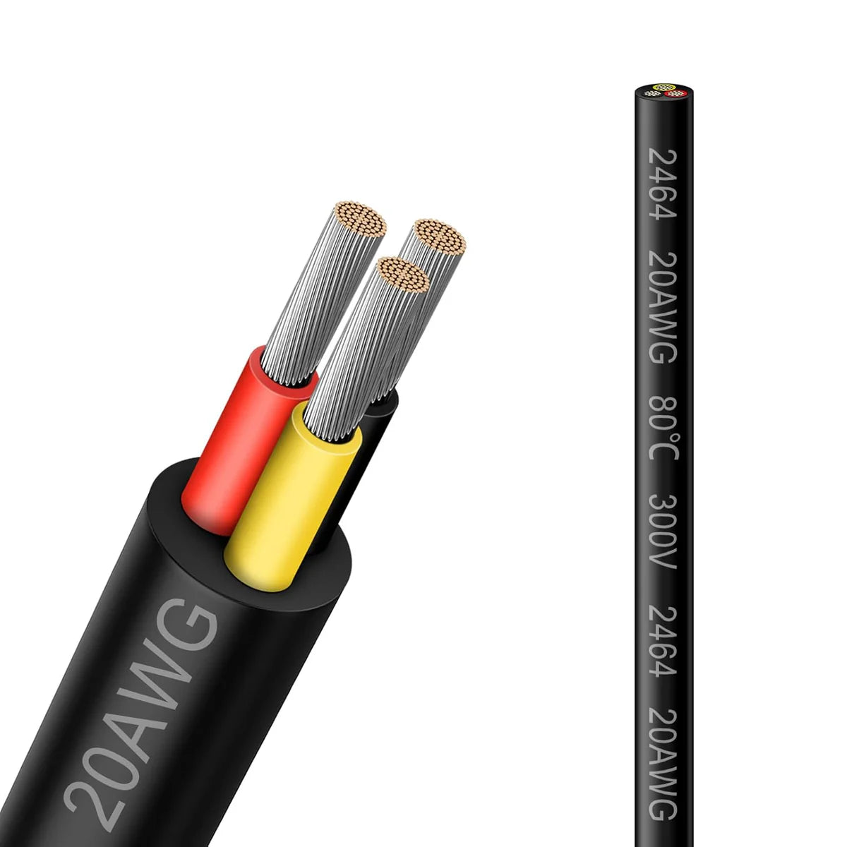 20 AWG 2/3/4/5 Conductor Black/White PVC Insulated Copper Cable – Multi-Core Flexible Wire for LED Installation – 5m (16.5ft)