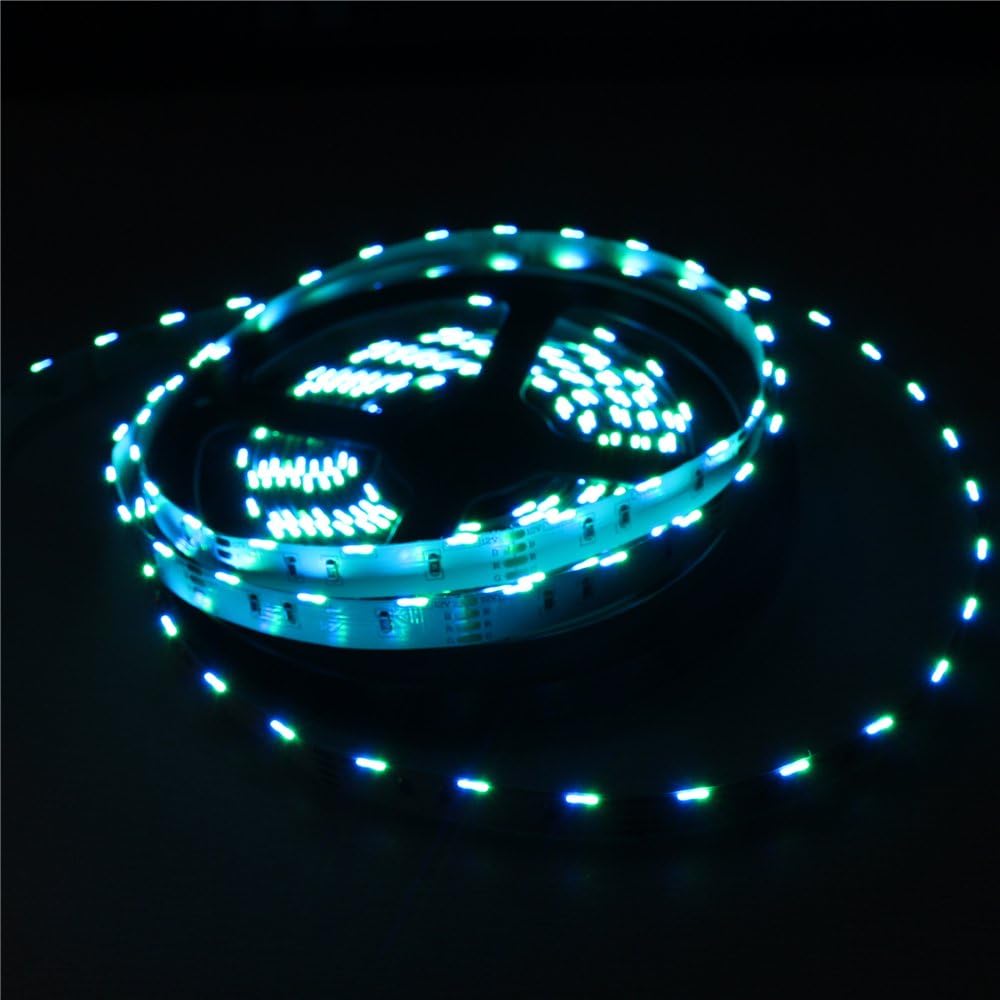 LightingWill Side View RGB LED Strip Lights SMD020 16.4Ft(5M) 300LEDs 60LEDs/M DC12V 14.4W 2.88W/M 10mm White PCB Flexible Ribbon Strip with 3M Adhesive Tape Non-Waterproof