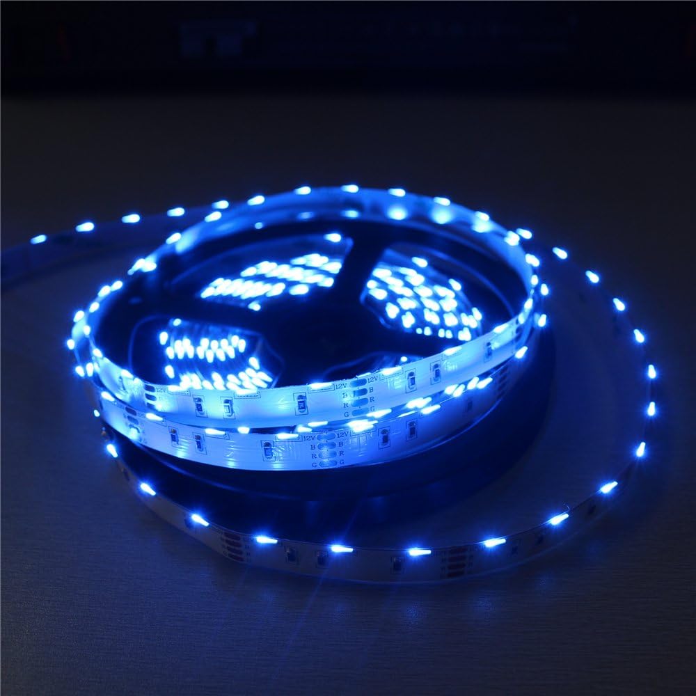 LightingWill Side View RGB LED Strip Lights SMD020 16.4Ft(5M) 300LEDs 60LEDs/M DC12V 14.4W 2.88W/M 10mm White PCB Flexible Ribbon Strip with 3M Adhesive Tape Non-Waterproof