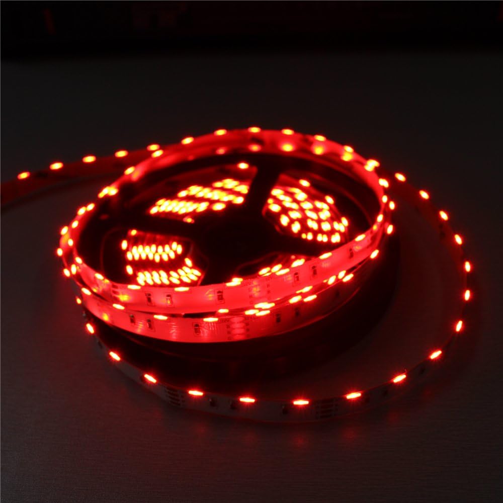 LightingWill Side View RGB LED Strip Lights SMD020 16.4Ft(5M) 300LEDs 60LEDs/M DC12V 14.4W 2.88W/M 10mm White PCB Flexible Ribbon Strip with 3M Adhesive Tape Non-Waterproof