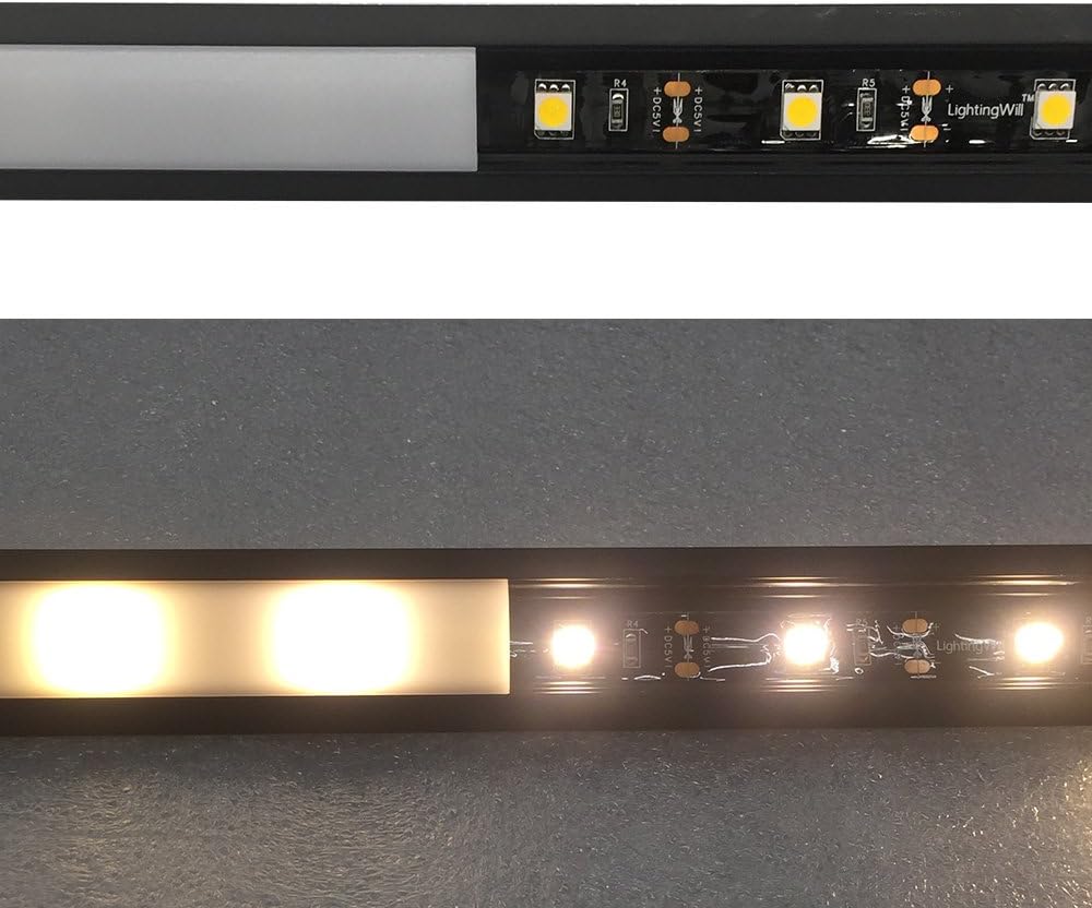 LightingWill 10-Pack V-Shape LED Aluminum Channel 3.3ft/1M Anodized Black Flush Corner Mount for <12mm Width SMD3528 5050 LED Strips with Milky White Cover, End Caps and Mounting Clips V03B10