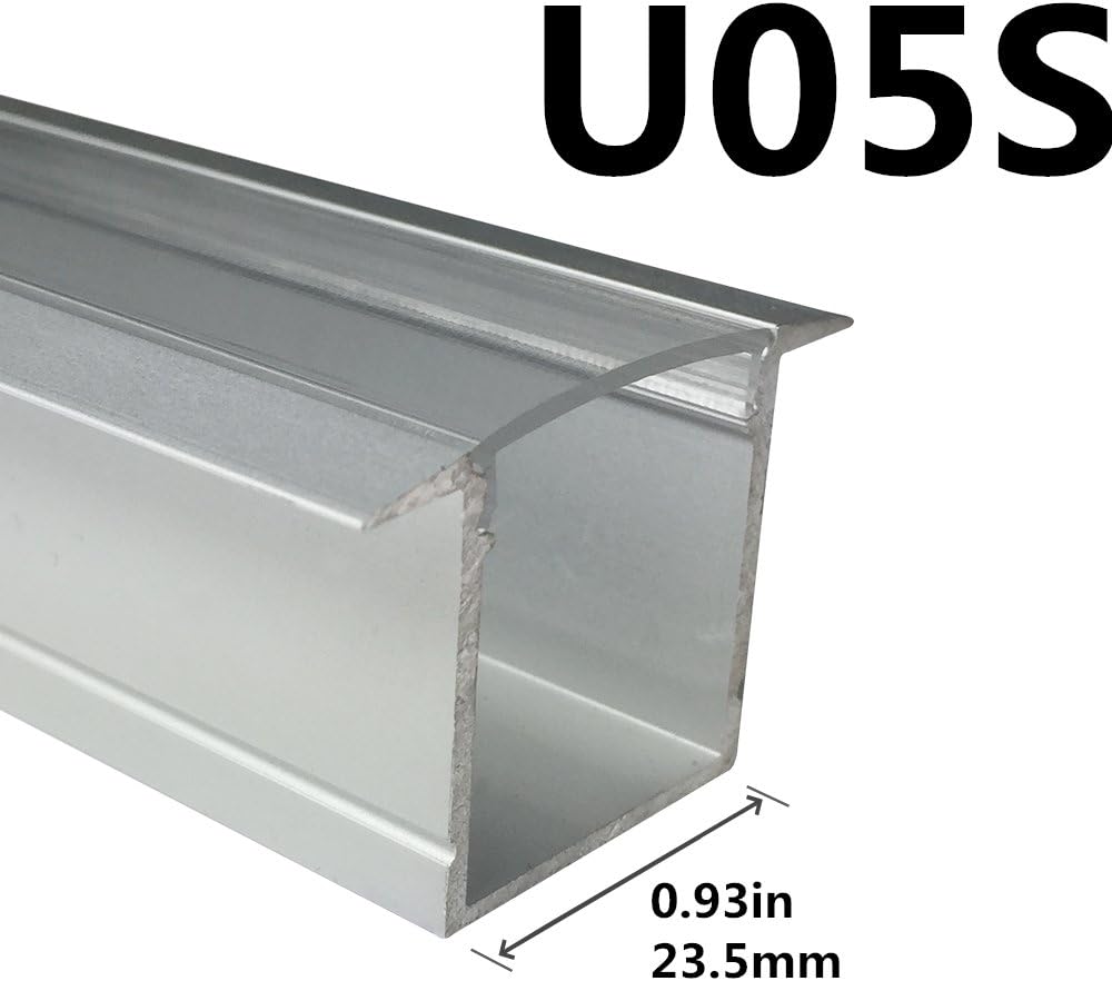 LightingWill LED Aluminum Channel with Clear Cover, LightingWill 10 Pack 3.3Ft/1M U Shape Flush Mount (Section Size:0.95" x 1.42") Anodized Silver Channel System for <20mm LED Strip Lights with Caps+Clips U05