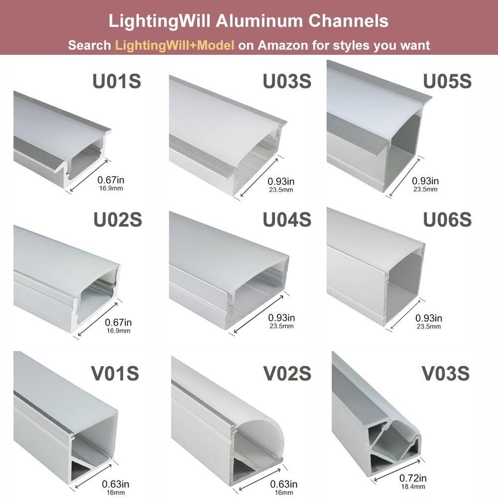 LightingWill Spotless U Shape LED Aluminum Channel 6.6ft/2M 25 Pack(164ft/50M) 24x24mm Silver Track Internal Width 20mm with Cover End Caps Mounting Clips for Cabinet Kitchen LED Strip Light -U06S2M25