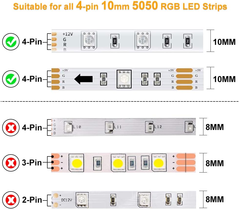 LightingWill 10Pack L Shap 4-Pin RGB LED Light Strip Connector 10mm Solderless Adapter Connectors for 5050 Multicolor LED Strip Light