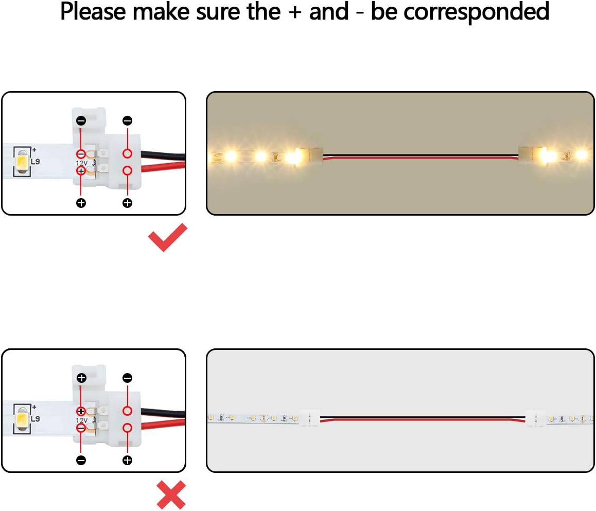 LightingWill 10pcs/Pack Strip to Strip with Wire Solderless Snap Down 2Pin Conductor LED Strip Connector for 8mm Wide 3528 2835 Single Color Flex LED Strips