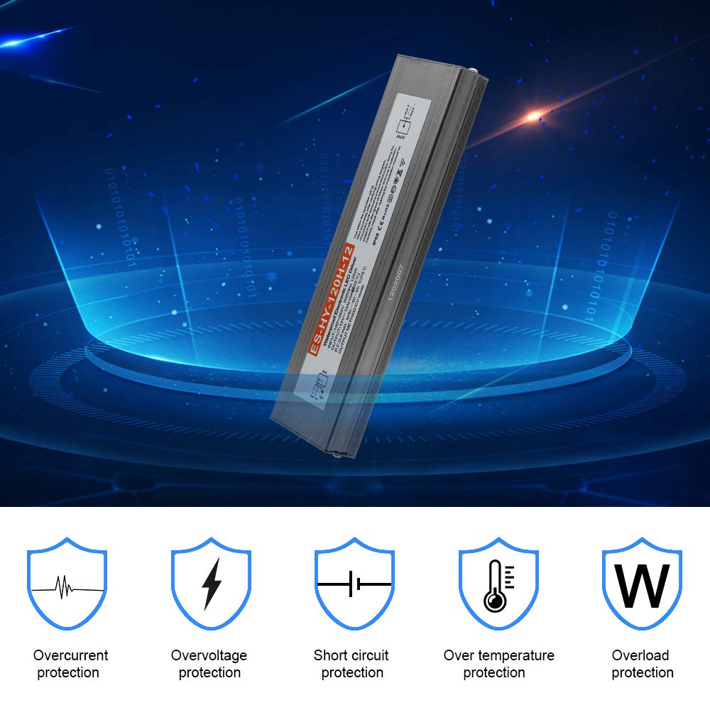 LightingWill 12V120W Waterproof IP68 LED Power Supply Driver Transformer 100-260V for Outdoor Use