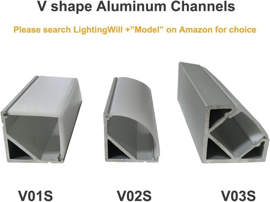 LightingWill 10-Pack V-Shape LED Aluminum Channel 6.6ft/2M Anodized Silver Corner Mount Extrusion for <12mm Width SMD3528 5050 LED Strips with Vertical Cover, End Caps and Mounting Clips V01S2M20
