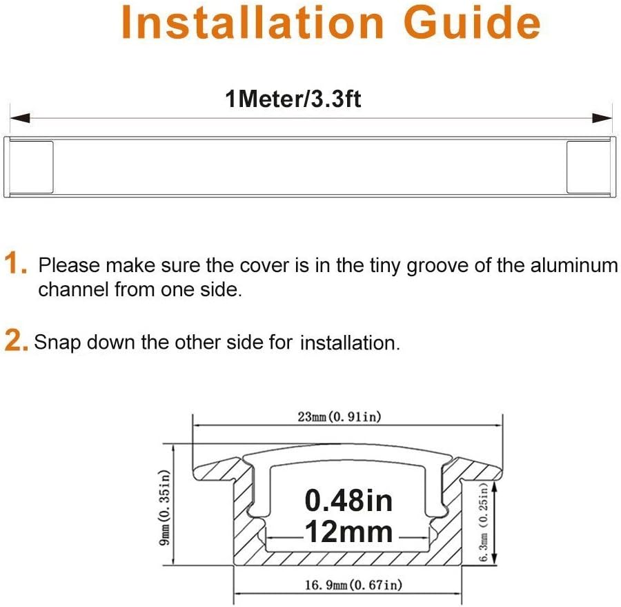 LightingWill 6.6ft/2M 25Pack(164ft/50M) 9x23mm Silver U Shape LED Aluminum Channel Internal width 12mm with White Diffuser Cover, End Caps and Mounting Clips for LED Strip Light Installations-U01S2M25